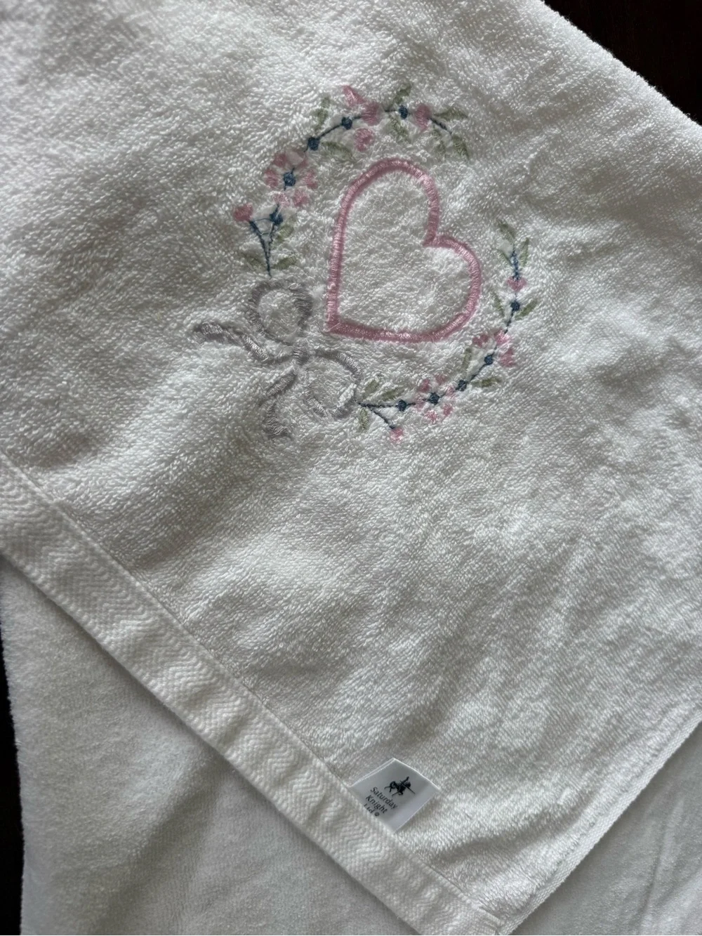 Vintage Saturday Knight Heart Floral Embroidered Bath Towel Cottagecore